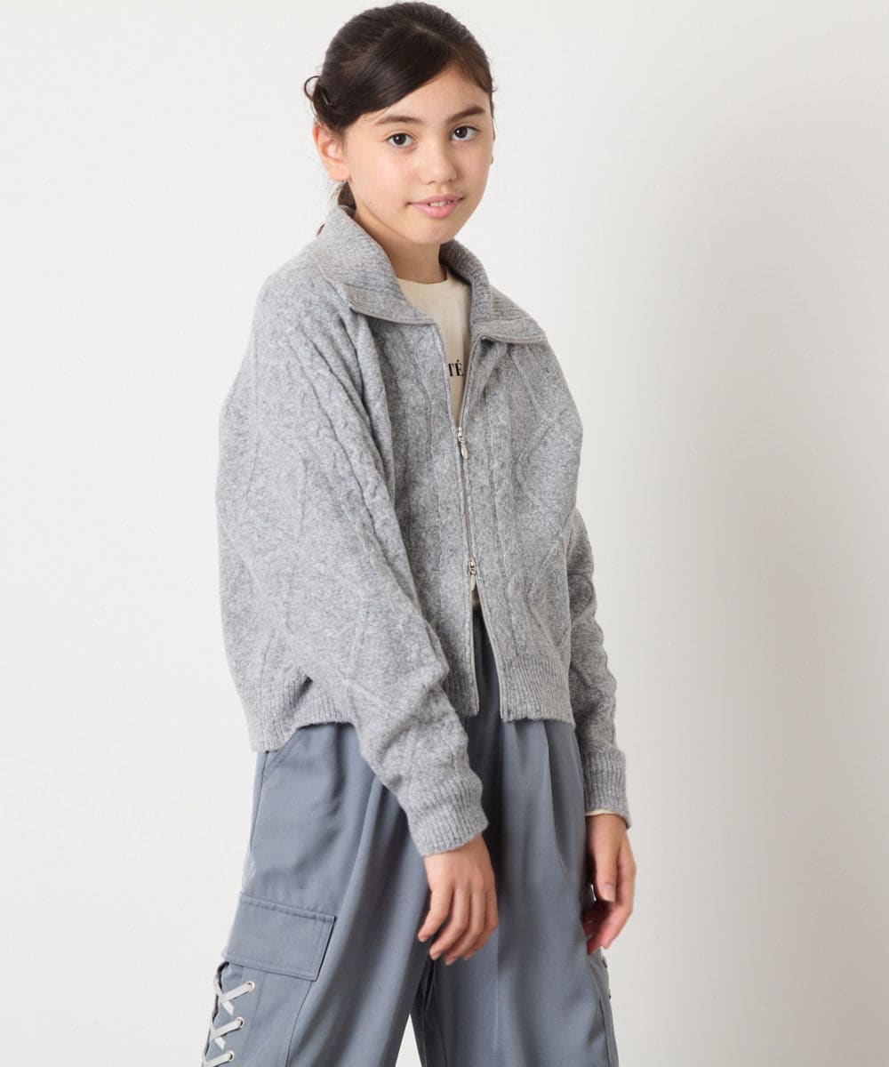 KJFAD02049 a.v.v KIDS(アー・ヴェ・ヴェ) [100-160]ジップアップケーブルニット アイボリー