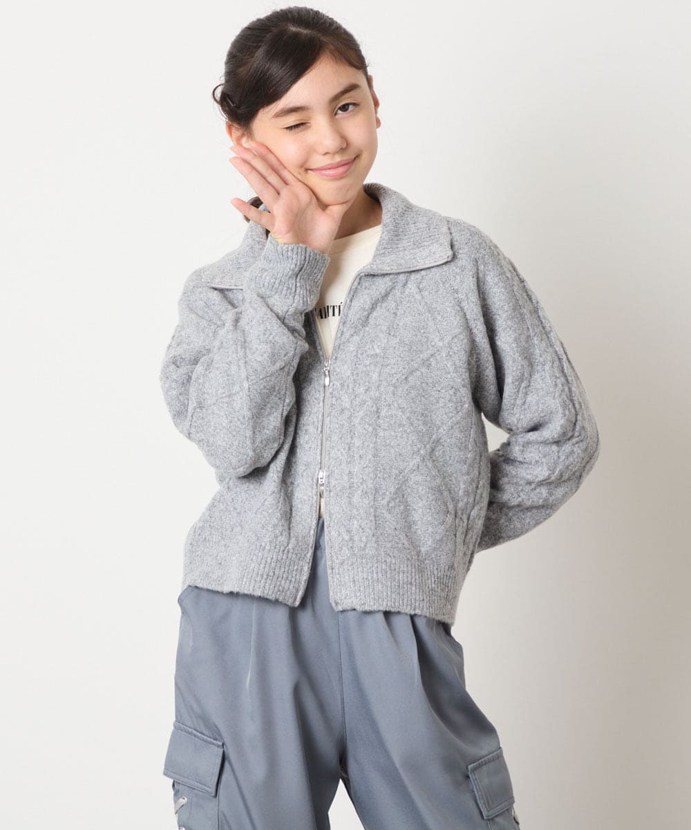 KJFAD02049 a.v.v KIDS(アー・ヴェ・ヴェ) [100-160]ジップアップケーブルニット アイボリー