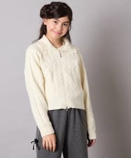 KJFAD02049 a.v.v KIDS(アー・ヴェ・ヴェ) [100-160]ジップアップケーブルニット アイボリー