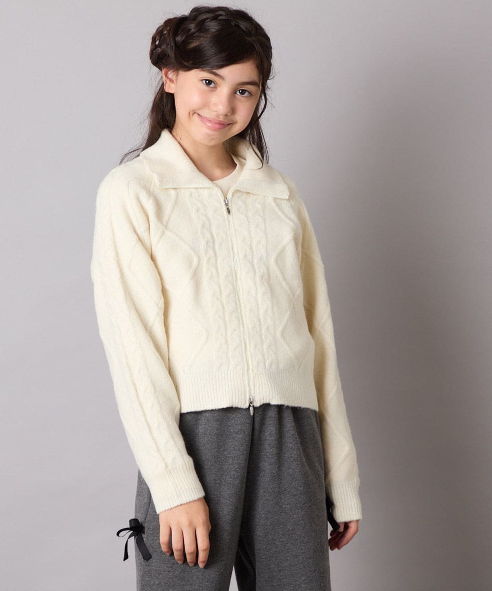 KJFAD02049 a.v.v KIDS(アー・ヴェ・ヴェ) [100-160]ジップアップケーブルニット アイボリー