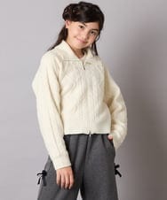 KJFAD02049 a.v.v KIDS(アー・ヴェ・ヴェ) [100-160]ジップアップケーブルニット アイボリー