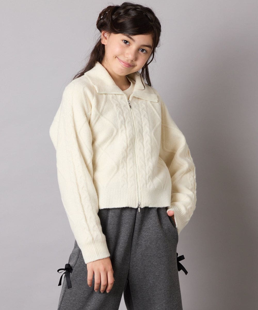 KJFAD02049 a.v.v KIDS(アー・ヴェ・ヴェ) [100-160]ジップアップケーブルニット アイボリー