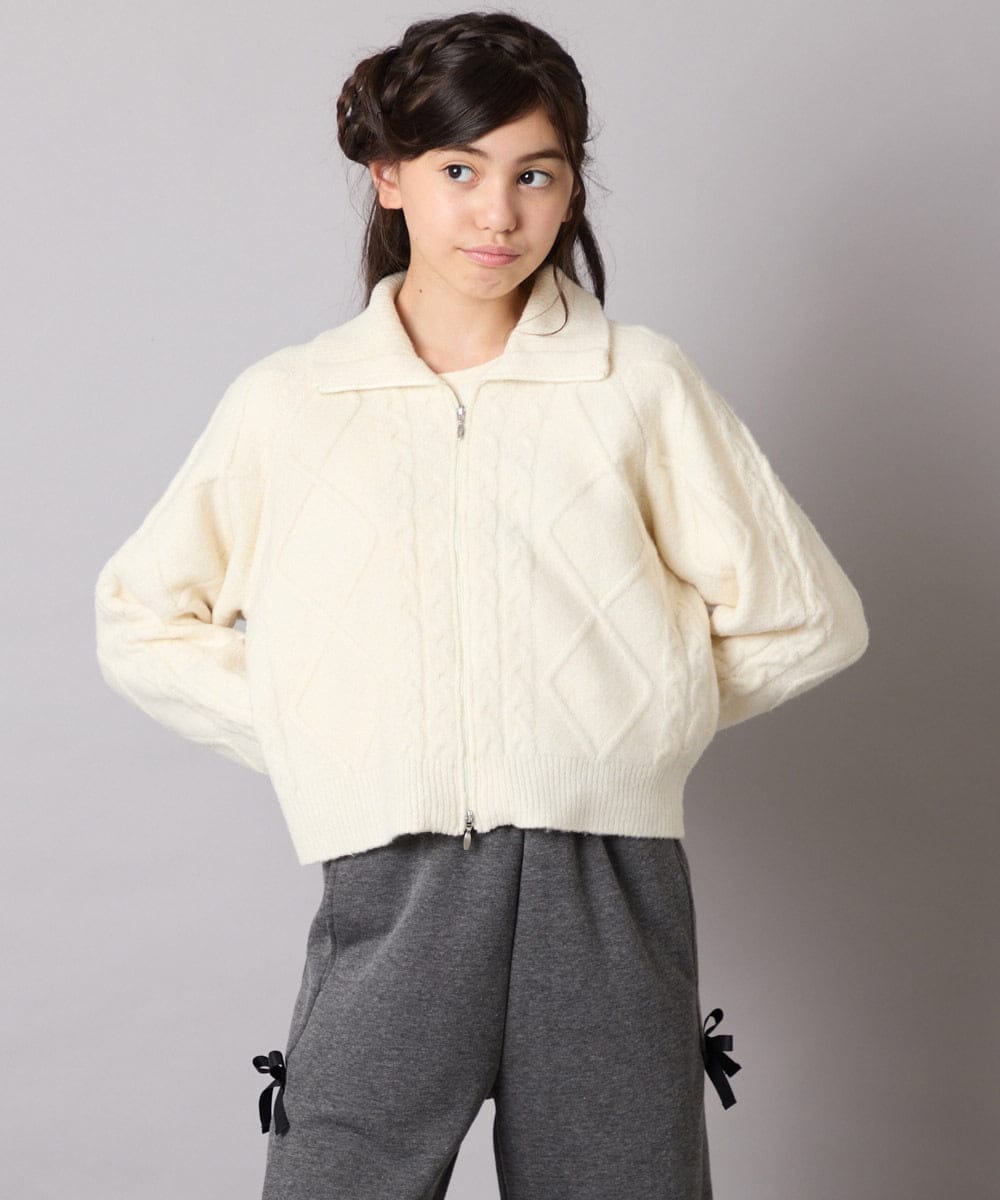 KJFAD02049 a.v.v KIDS(アー・ヴェ・ヴェ) [100-160]ジップアップケーブルニット アイボリー