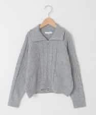 KJFAD02049 a.v.v KIDS(アー・ヴェ・ヴェ) [130-160]【ダブルジップ/クロップド丈】ジップアップケーブルニット ライトグレー