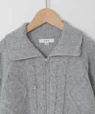 KJFAD02049 a.v.v KIDS(アー・ヴェ・ヴェ) [130-160]【ダブルジップ/クロップド丈】ジップアップケーブルニット ライトグレー