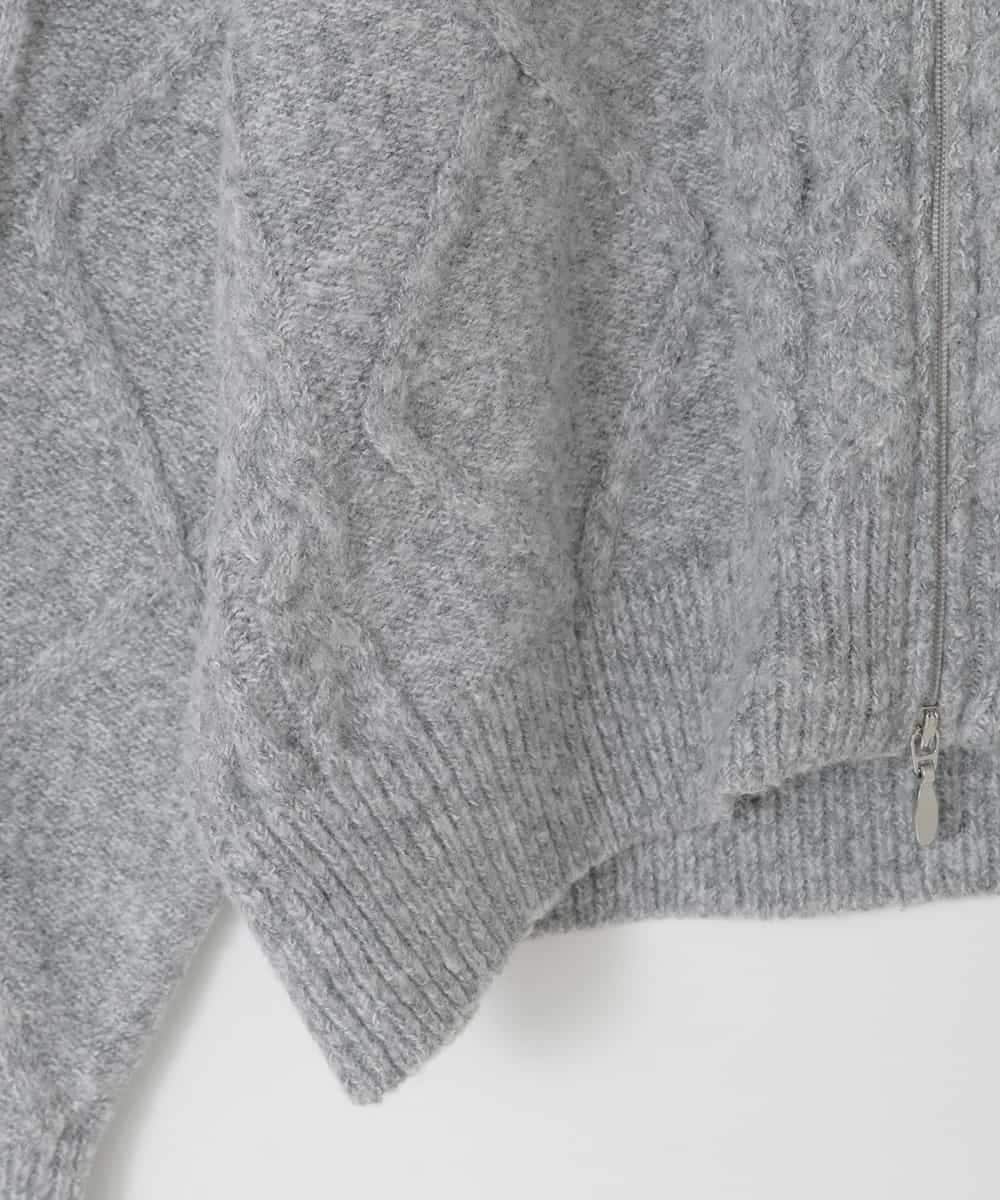 KJFAD02049 a.v.v KIDS(アー・ヴェ・ヴェ) [130-160]【ダブルジップ/クロップド丈】ジップアップケーブルニット ライトグレー