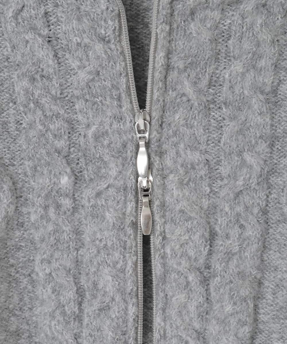 KJFAD02049 a.v.v KIDS(アー・ヴェ・ヴェ) [130-160]【ダブルジップ/クロップド丈】ジップアップケーブルニット ライトグレー