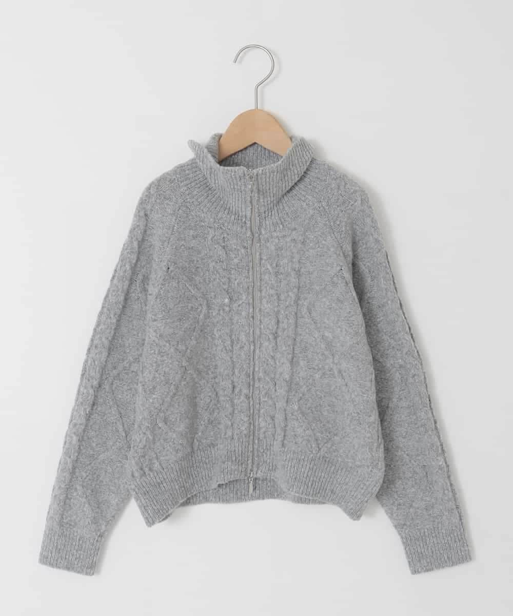 KJFAD02049 a.v.v KIDS(アー・ヴェ・ヴェ) [130-160]【ダブルジップ/クロップド丈】ジップアップケーブルニット ライトグレー
