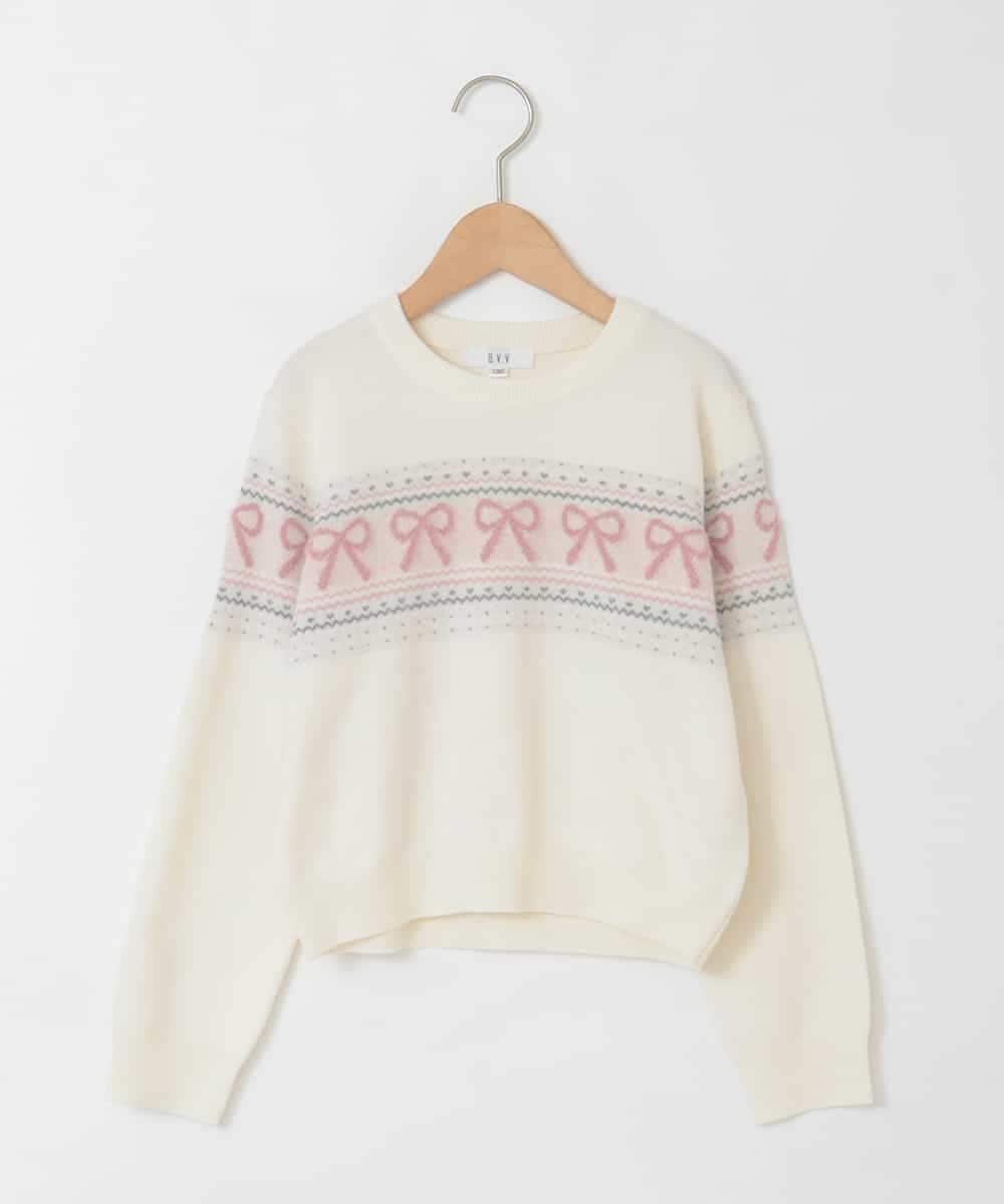 KJFAD03039 a.v.v KIDS(アー・ヴェ・ヴェ) [120-160]【おうちで洗える】ふわもちノルディックニット アイボリー