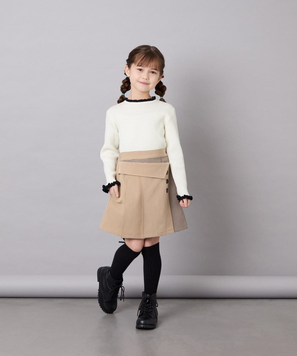 KJFAG04034 a.v.v KIDS(アー・ヴェ・ヴェ) [130-160]【手洗い】配色フリル付リブニット アイボリー