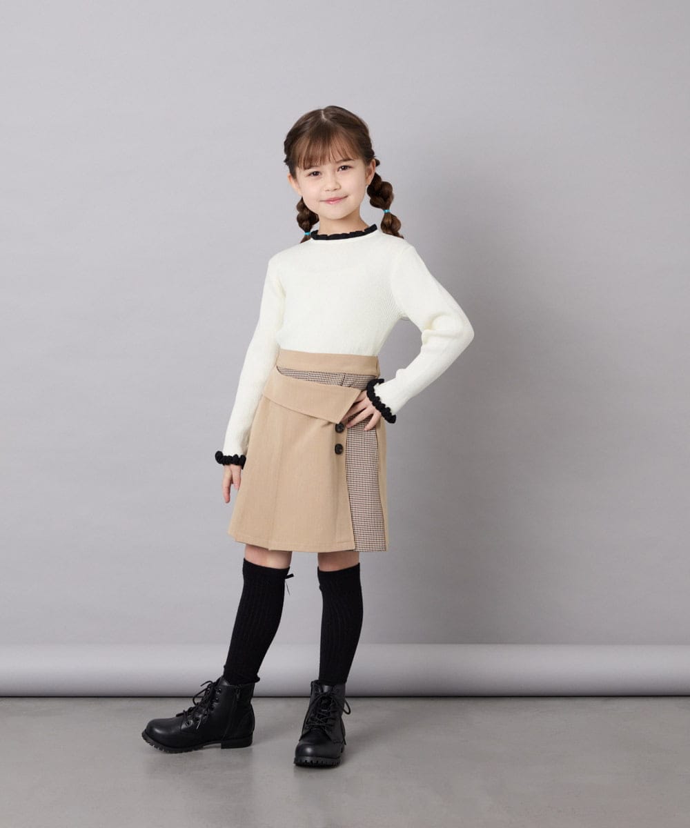 KJFAG04034 a.v.v KIDS(アー・ヴェ・ヴェ) [130-160]【手洗い】配色フリル付リブニット アイボリー