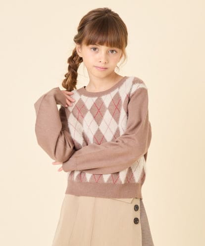 KJFAG11044 a.v.v KIDS [120-150]【ママとお揃いコーデが叶う】アーガイルニット
