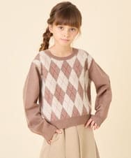 KJFAG11044 a.v.v KIDS(アー・ヴェ・ヴェ) [120-150]【ママとお揃いコーデが叶う】アーガイルニット ベージュ