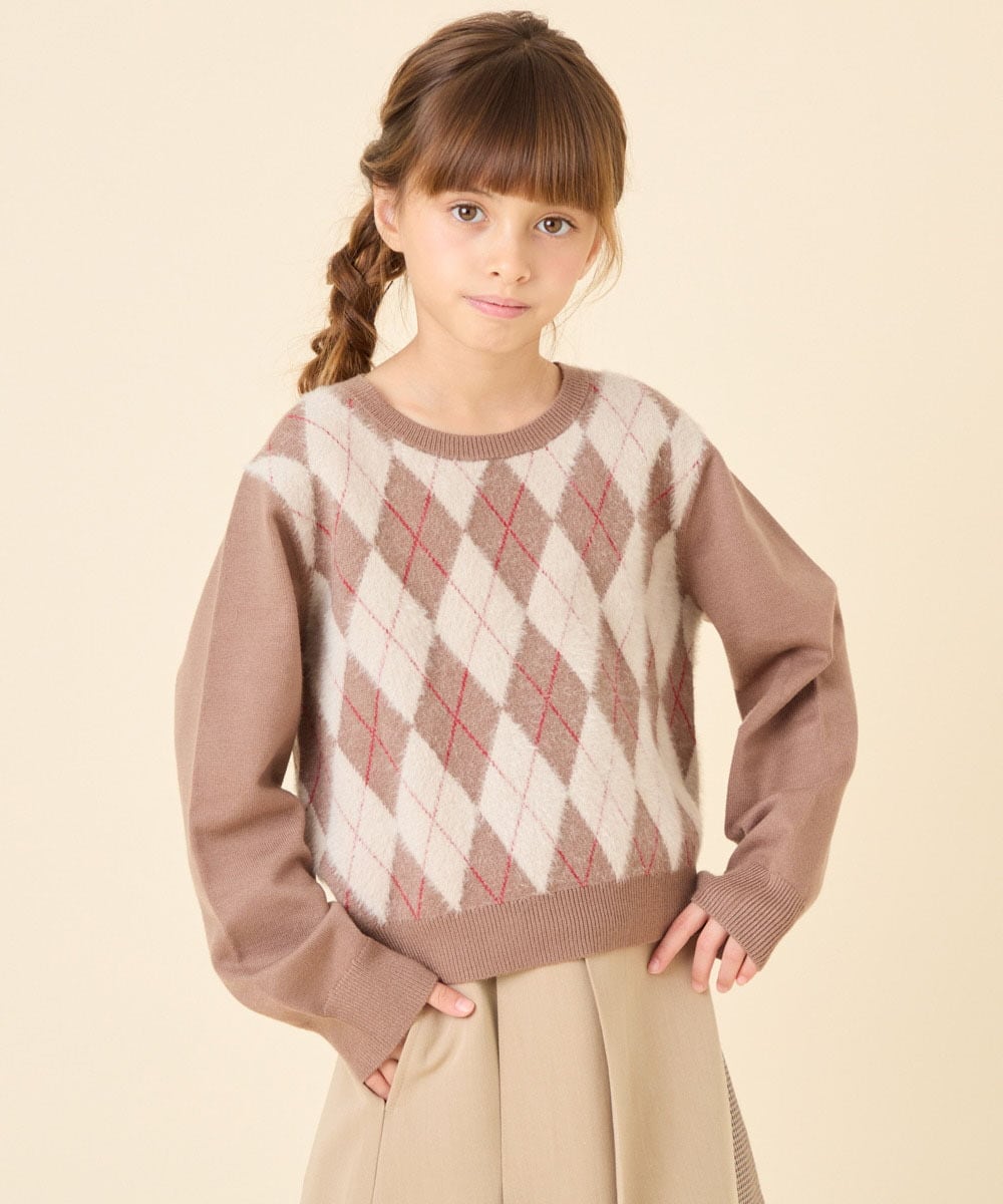 KJFAG11044 a.v.v KIDS(アー・ヴェ・ヴェ) [120-150]【ママとお揃いコーデが叶う】アーガイルニット ベージュ