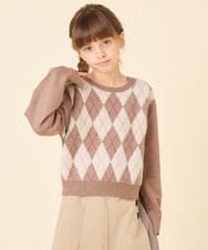 KJFAG11044 a.v.v KIDS(アー・ヴェ・ヴェ) [120-150]【ママとお揃いコーデが叶う】アーガイルニット ベージュ