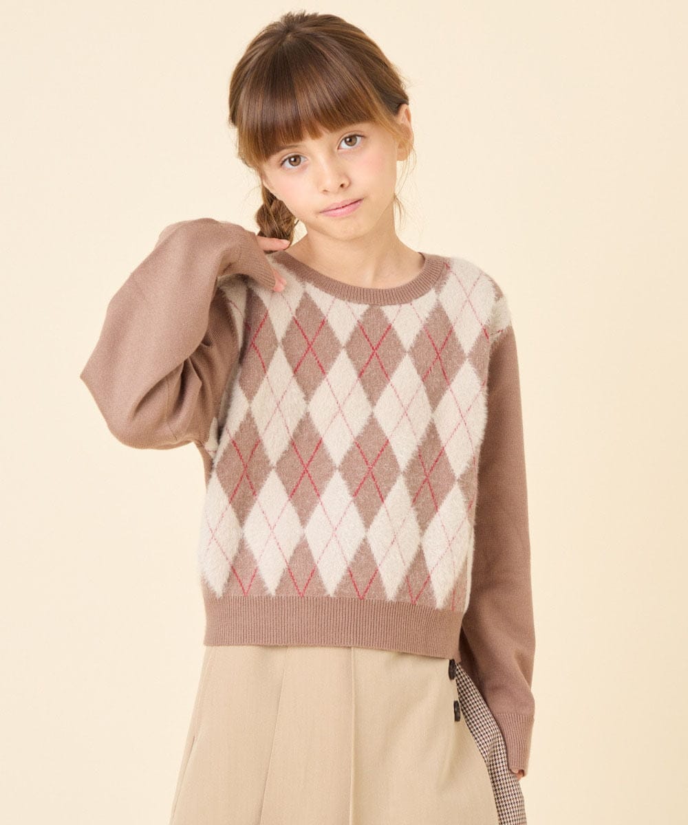 KJFAG11044 a.v.v KIDS(アー・ヴェ・ヴェ) [120-150]【ママとお揃いコーデが叶う】アーガイルニット ベージュ