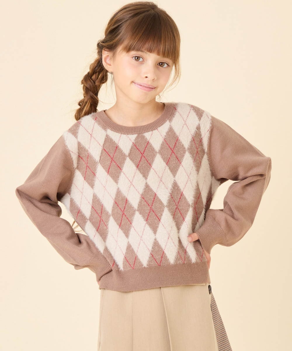 KJFAG11044 a.v.v KIDS(アー・ヴェ・ヴェ) [120-150]【ママとお揃いコーデが叶う】アーガイルニット ベージュ