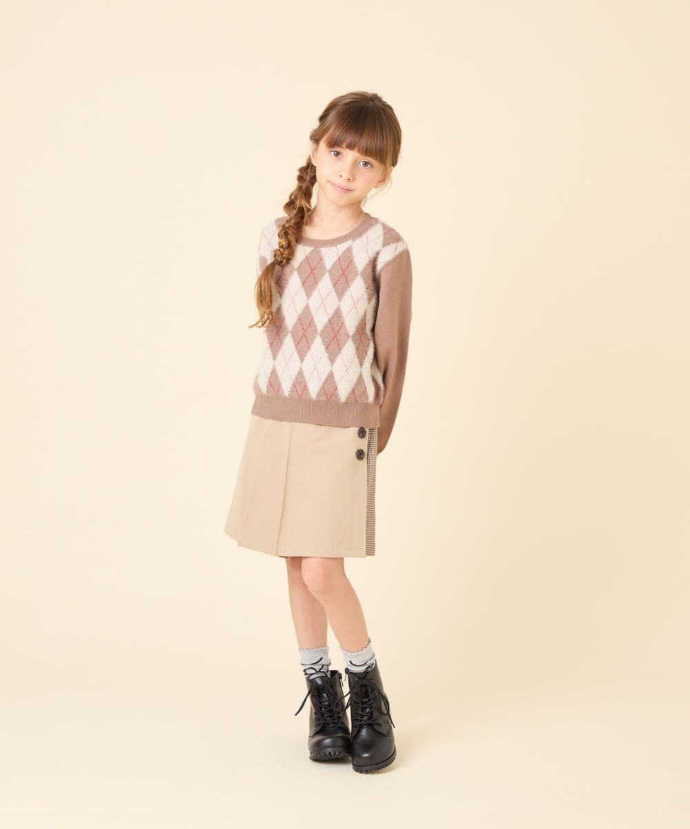 KJFAG11044 a.v.v KIDS(アー・ヴェ・ヴェ) [120-150]【ママとお揃いコーデが叶う】アーガイルニット ベージュ