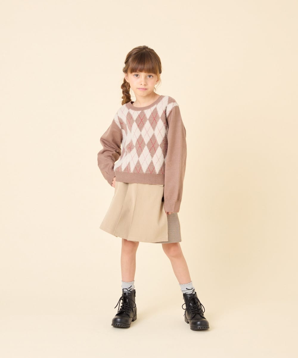 KJFAG11044 a.v.v KIDS(アー・ヴェ・ヴェ) [120-150]【ママとお揃いコーデが叶う】アーガイルニット ベージュ