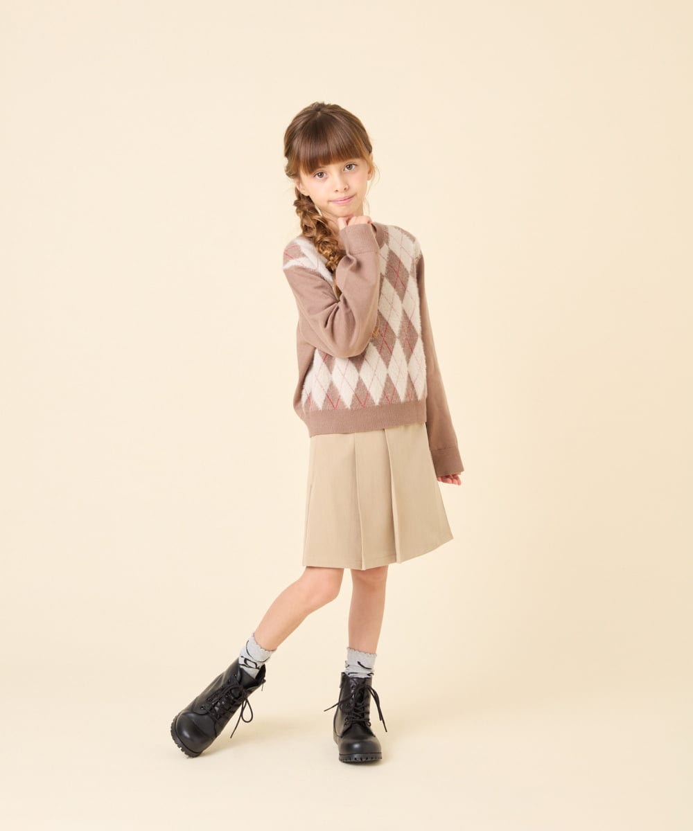 KJFAG11044 a.v.v KIDS(アー・ヴェ・ヴェ) [120-150]【ママとお揃いコーデが叶う】アーガイルニット ベージュ