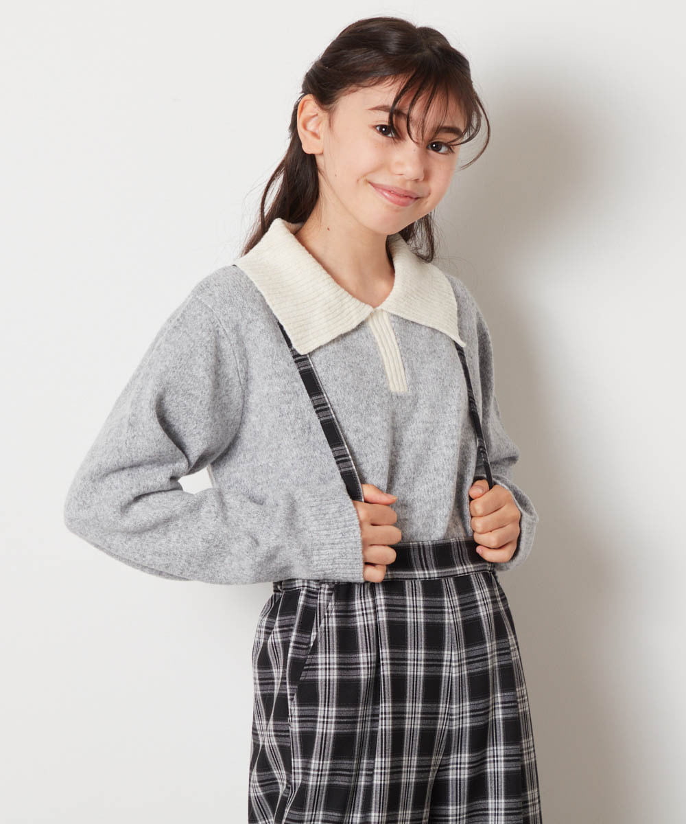 KJFBA66034 a.v.v KIDS(アー・ヴェ・ヴェ) [120-130]襟付きバイカラーニット ライトブルー