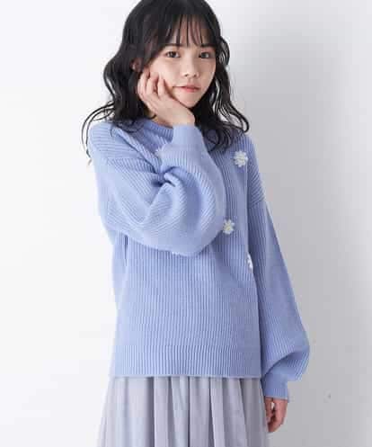 KJFCQ10039 a.v.v KIDS [140-150]フラワー刺繍ニット