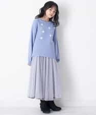 KJFCQ10039 a.v.v KIDS(アー・ヴェ・ヴェ) [140-150]フラワー刺繍ニット ライトブルー