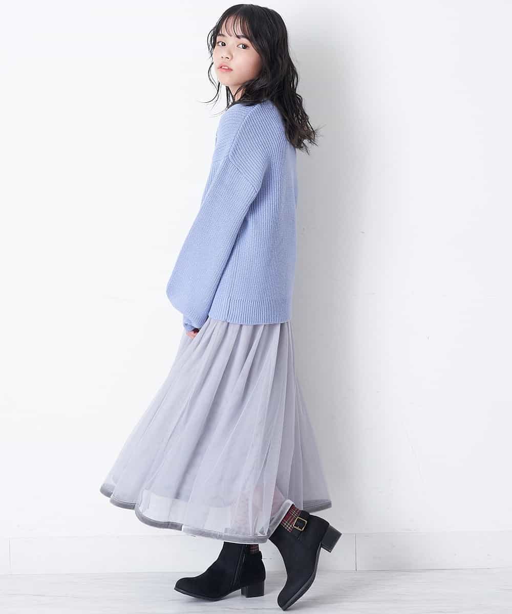 KJFCQ10039 a.v.v KIDS(アー・ヴェ・ヴェ) [140-150]フラワー刺繍ニット ライトブルー