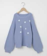 KJFCQ10039 a.v.v KIDS(アー・ヴェ・ヴェ) [140-150]フラワー刺繍ニット ライトブルー