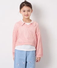 KJFED30044 a.v.v KIDS(アー・ヴェ・ヴェ) [120-160][セット]襟付きメッシュニットレイヤードトップス コーラルピンク