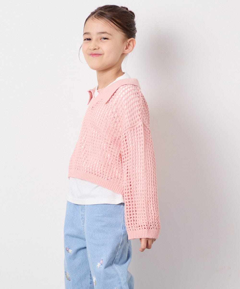 KJFED30044 a.v.v KIDS(アー・ヴェ・ヴェ) [120-160][セット]襟付きメッシュニットレイヤードトップス コーラルピンク