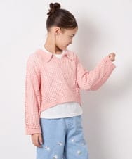 KJFED30044 a.v.v KIDS(アー・ヴェ・ヴェ) [120-160][セット]襟付きメッシュニットレイヤードトップス コーラルピンク