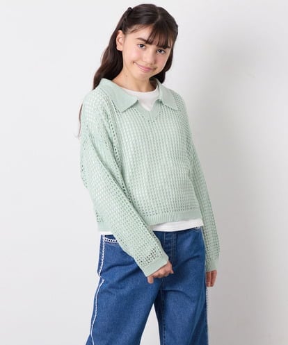 KJFED30044 a.v.v KIDS [120-160][セット]襟付きメッシュニットレイヤードトップス
