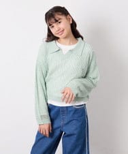 KJFED30044 a.v.v KIDS(アー・ヴェ・ヴェ) [120-160][セット]襟付きメッシュニットレイヤードトップス グリーン