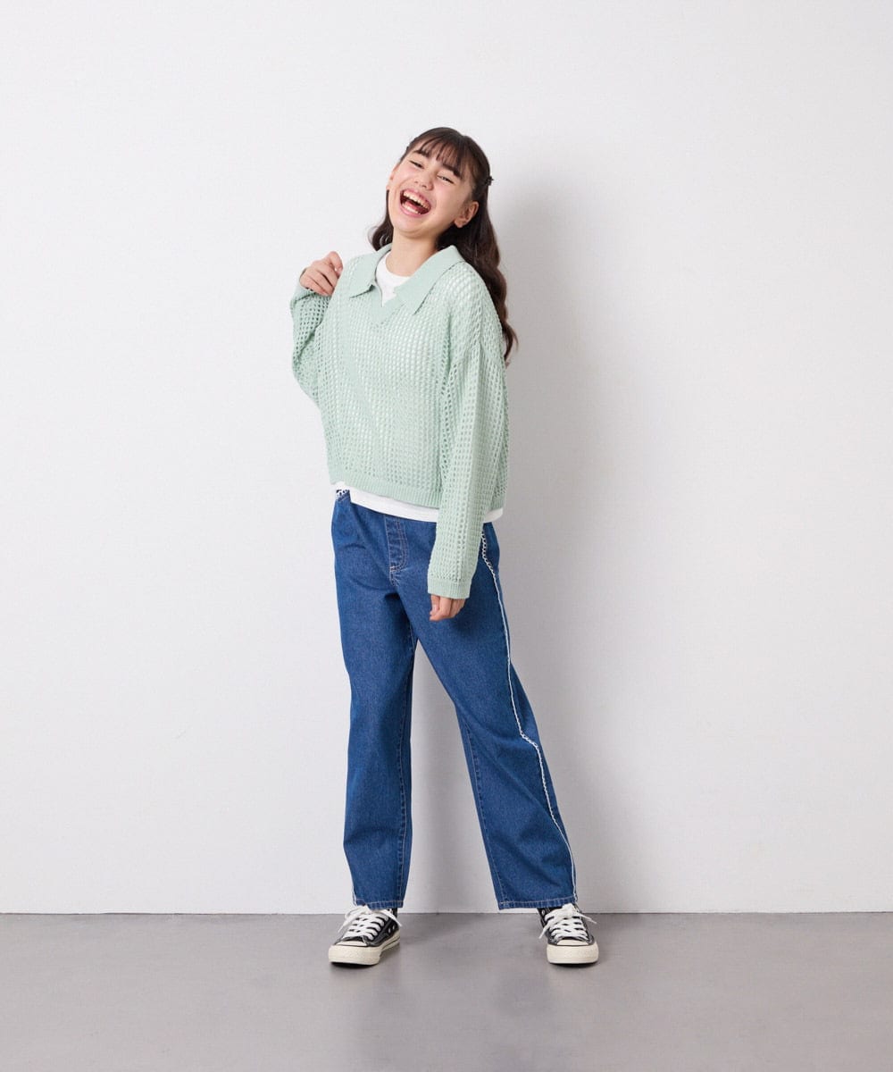 KJFED30044 a.v.v KIDS(アー・ヴェ・ヴェ) [120-160][セット]襟付きメッシュニットレイヤードトップス グリーン