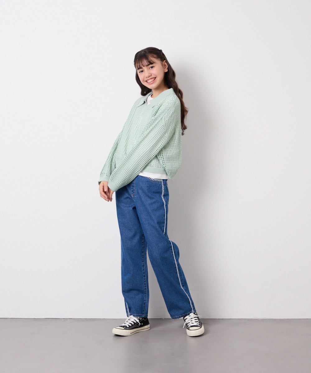 KJFED30044 a.v.v KIDS(アー・ヴェ・ヴェ) [120-160][セット]襟付きメッシュニットレイヤードトップス グリーン