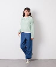 KJFED30044 a.v.v KIDS(アー・ヴェ・ヴェ) [120-160][セット]襟付きメッシュニットレイヤードトップス グリーン