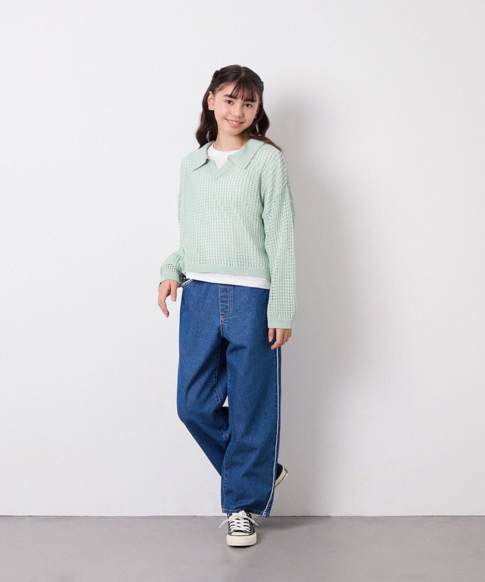 KJFED30044 a.v.v KIDS(アー・ヴェ・ヴェ) [120-160][セット]襟付きメッシュニットレイヤードトップス グリーン