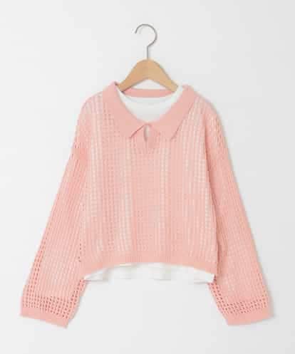 KJFED30044 a.v.v KIDS [120-160][セット]襟付きメッシュニットレイヤードトップス