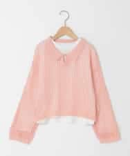 KJFED30044 a.v.v KIDS(アー・ヴェ・ヴェ) [120-160][ママとお揃いコーデが叶う]襟付きメッシュニットレイヤードトップス コーラルピンク