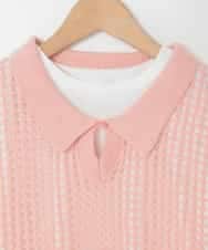 KJFED30044 a.v.v KIDS(アー・ヴェ・ヴェ) [120-160][ママとお揃いコーデが叶う]襟付きメッシュニットレイヤードトップス コーラルピンク