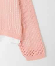 KJFED30044 a.v.v KIDS(アー・ヴェ・ヴェ) [120-160][ママとお揃いコーデが叶う]襟付きメッシュニットレイヤードトップス コーラルピンク