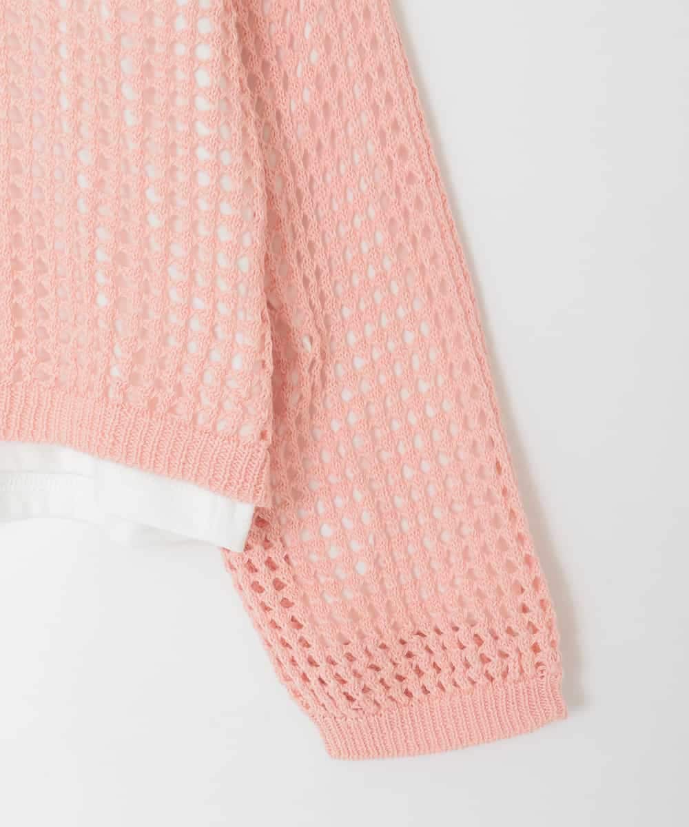 KJFED30044 a.v.v KIDS(アー・ヴェ・ヴェ) [120-160][ママとお揃いコーデが叶う]襟付きメッシュニットレイヤードトップス コーラルピンク