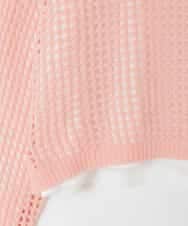 KJFED30044 a.v.v KIDS(アー・ヴェ・ヴェ) [120-160][ママとお揃いコーデが叶う]襟付きメッシュニットレイヤードトップス コーラルピンク