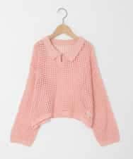 KJFED30044 a.v.v KIDS(アー・ヴェ・ヴェ) [120-160][ママとお揃いコーデが叶う]襟付きメッシュニットレイヤードトップス コーラルピンク