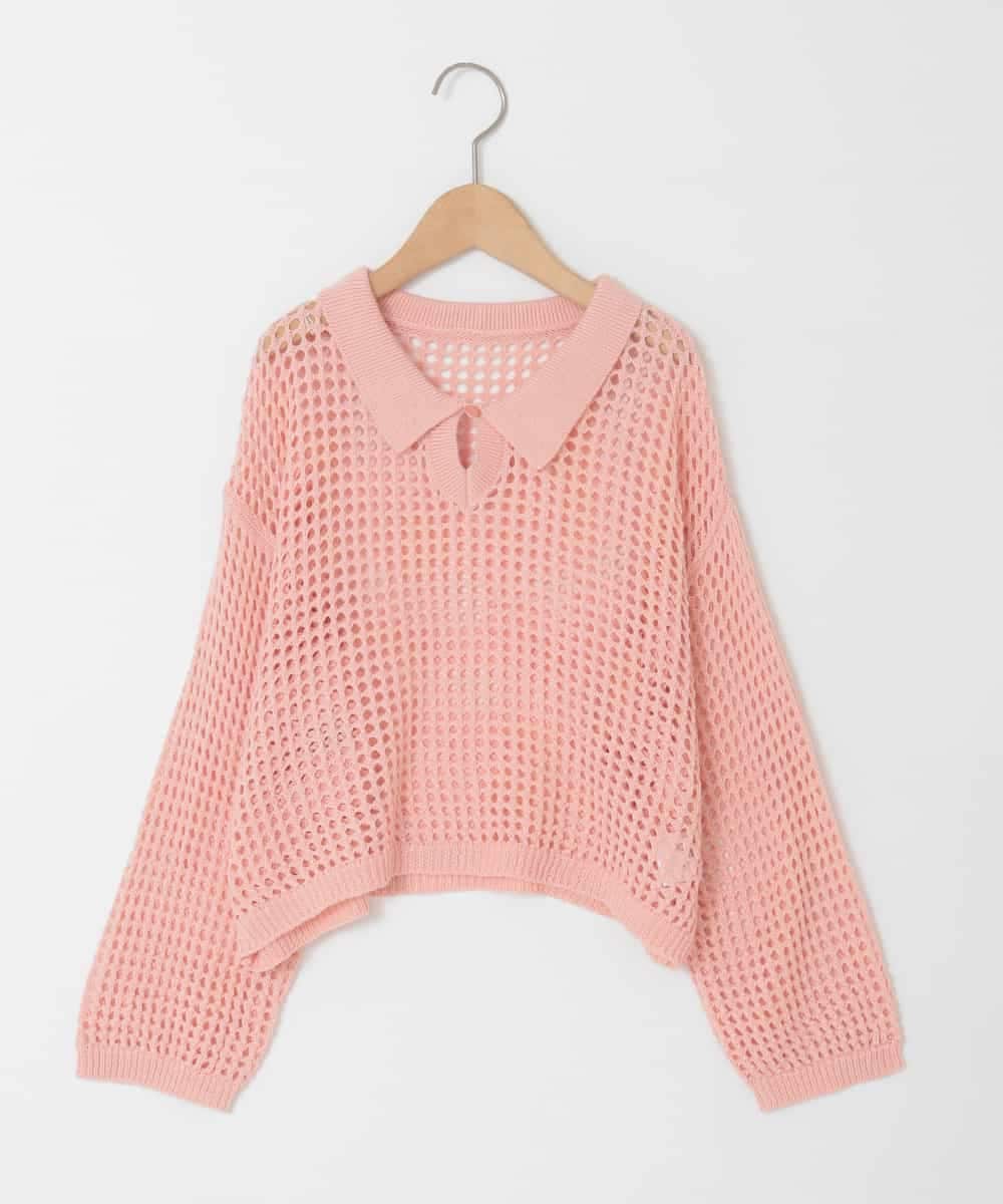 KJFED30044 a.v.v KIDS(アー・ヴェ・ヴェ) [120-160][ママとお揃いコーデが叶う]襟付きメッシュニットレイヤードトップス コーラルピンク