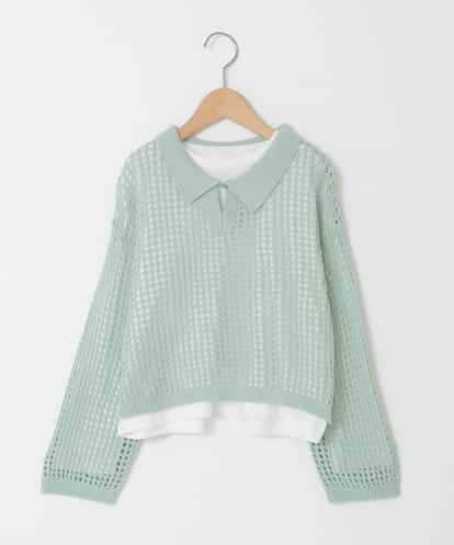 KJFED30044 a.v.v KIDS [120-160][セット]襟付きメッシュニットレイヤードトップス