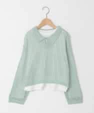 KJFED30044 a.v.v KIDS(アー・ヴェ・ヴェ) [120-160][ママとお揃いコーデが叶う]襟付きメッシュニットレイヤードトップス グリーン