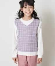 KJFEP30034 a.v.v KIDS(アー・ヴェ・ヴェ) [100-130]【洗濯機で洗える】Vネックニットベスト&長袖Ｔシャツ2点セット ピンク