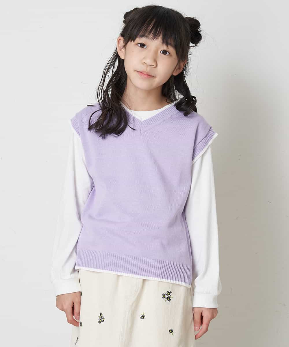 KJFEP30034 a.v.v KIDS(アー・ヴェ・ヴェ) [100-130]【洗濯機で洗える】Vネックニットベスト&長袖Ｔシャツ2点セット ブラック